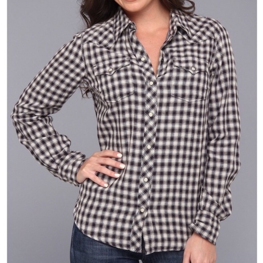 Lucky Brand Women’s plaid button up shirt Collared shirt Western Gingham Size XS